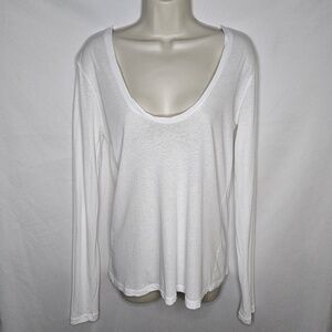 Womens Standard James Perse White Scoop Neck Long Sleeve Slub Cotton Modal Top 2